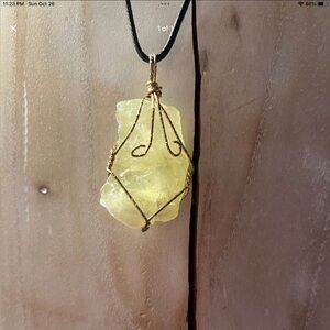 Elegant Gold Wire-Wrapped Yellow Stone Pendant Necklace